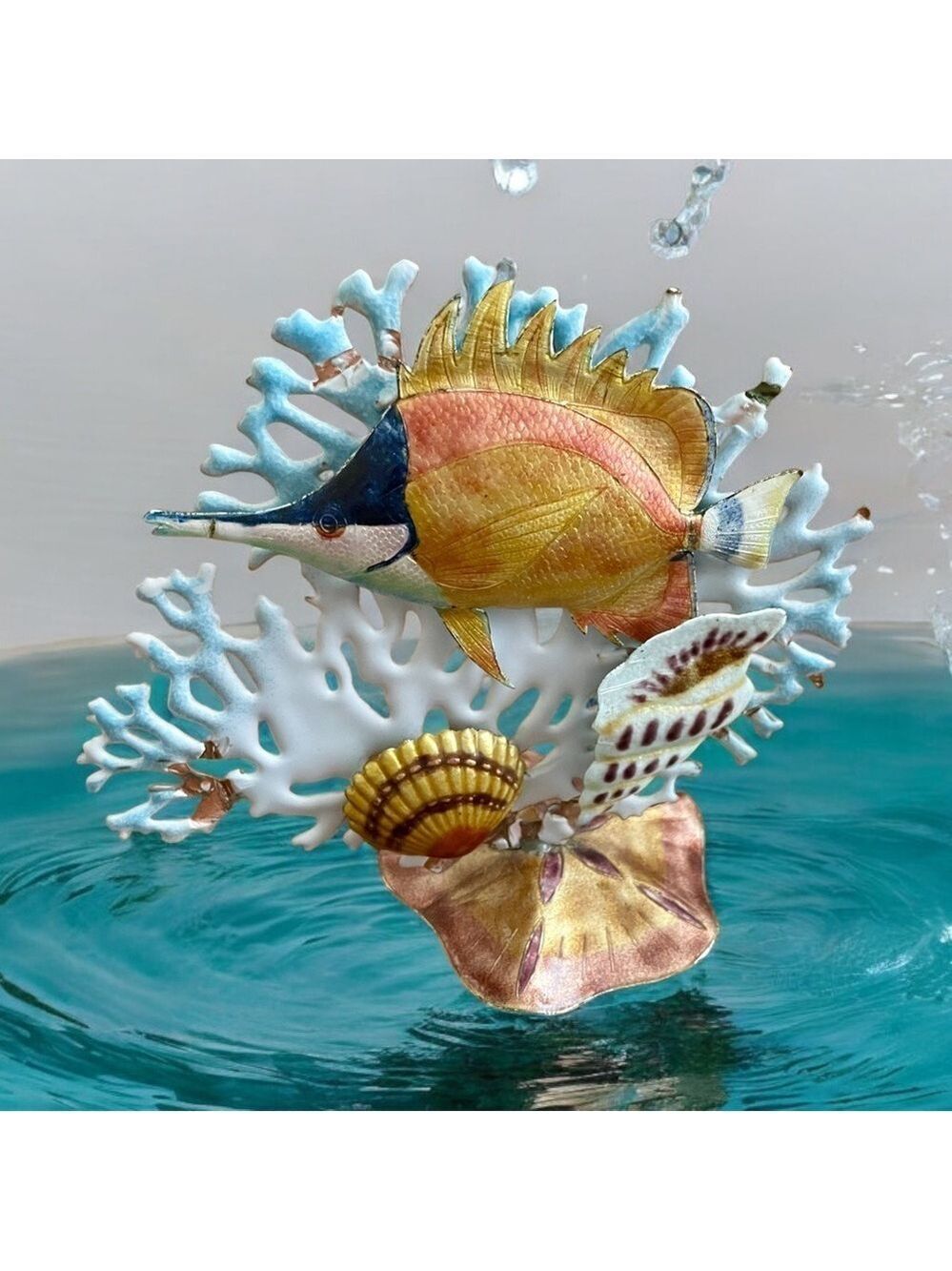Sculpture, Metal, Underwater Sea Scene, 3-D,Realistic Fish & Shells, Col…
